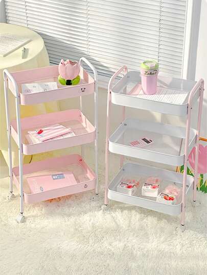 1 Piece Carbon Steel Metal Multi-Purpose Trolley, Movable, High Load-Bearing, Rust-Proof, Multi-Function Display Rack, (Snacks, Vegetables, Towels, Books, Cosmetics Storage Rack) With Casters, Easy To Assemble, Suitable For Kitchen, Bathroom, Living Room, Study Storage Decoration, Holiday Family Gathering Mother's Day Gift