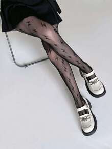 1 pieza Medias de rejilla con diseño de rayo para mujeres, pantis de malla jacquard fina, de cuadrícula hueca y transpirable, estilo ajustado sexy y oscuro, adecuado para primavera y otoño
