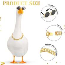 2pcs Chain Collar And Sunglasses Porch Goose Outfits For Plastic Goose 23"/ 17'' Lawn Goose Statue Sunglasses Gold Rhinestone Collar For Garden Goose Retro Pet Party Patio Yard