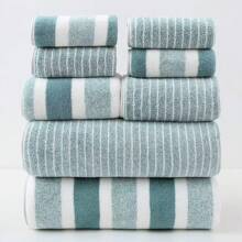Set de 8 piezas compuesto por toallas de felpa de coral, incluye 4 toallas de mano, 2 toallas y 2 toallas de baño, un conjunto de toallas y toallas de baño suaves y absorbentes a rayas para baño, hotel, hogar, cocina, jacuzzi, piscina, spa, accesorios de baño.