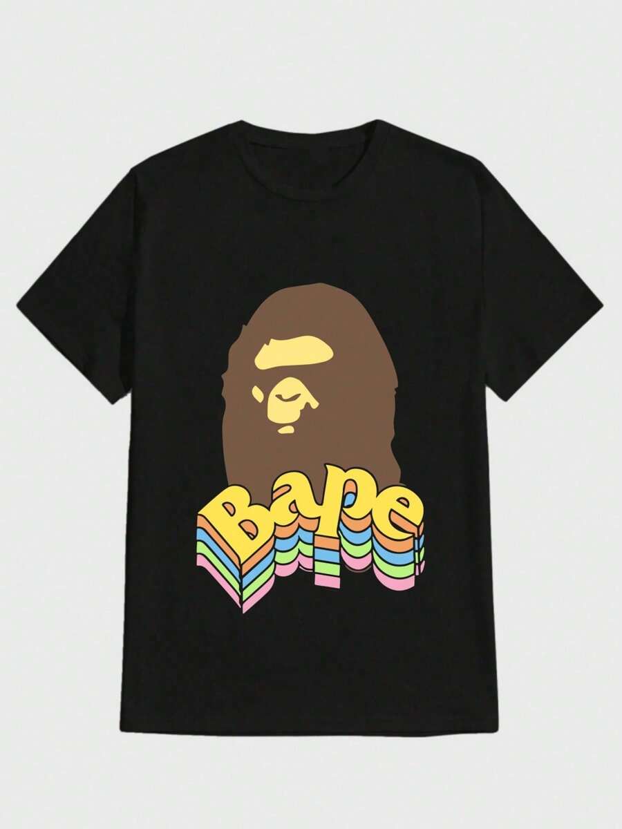 Camiseta para hombres de la marca BY BATHING APE Camiseta casual con impresión digital Camiseta de algodón puro y grueso - Negro - Ver 1