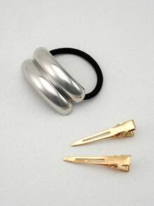 Set de 3 ligas para el cabello metálicas doradas y plateadas con formas geométricas, elegantes y versátiles