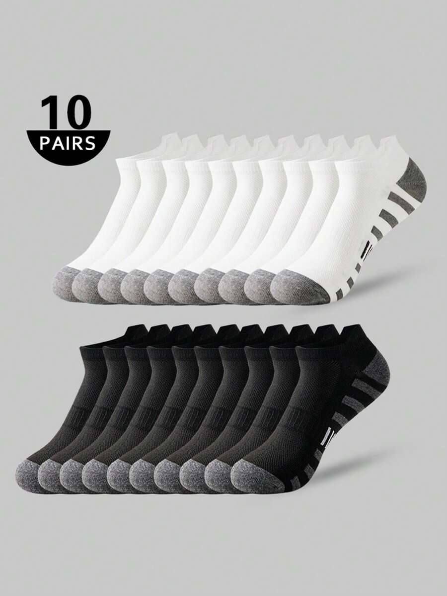 5/10 Pairs Men's Popular Thin Short Socks, Minimalist Black, White, Grey, Mesh Breathable Socks Suitable For Daily Wear, Youths, Students, Running, Sports, Size 39-44 - Multicolor - View 1