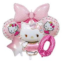 Sanrio Number Balloon Set,  Cute Birthday Package Decorations,  Cartoon Foil Balloon, Digital Printed Balloons,  Birthday Party Decor Balloon Set,  Pink Cute Theme Party Balloon Decoration Combo,  Room Wall Background Creative Decoration