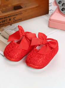 1 paire de chaussures bébé design nœud papillon mignon, chaussons plats souples antidérapants pour intérieur et extérieur pour bébé