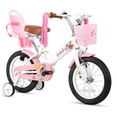 STITCH 12"14"16" Kids Bike For 2-7 Years Old Boys & Girls, Children's Bicycle With Handbrake, Training Wheels & Bell, Boys Bike With DIY Flag And Number Plate & Water Bottle Holder, Girls Bike With Doll Seat, Streamers & Basket ( Blue, Black,Green, Light Blue, Deep Pink, White & Pink)