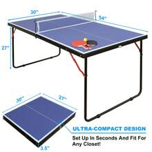 KLB Sport Table Tennis Table Foldable & Portable Midsize Ping Pong Table Set With Accessories, Indoor Outdoor Game - 藍色 - 查看 2