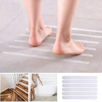 13 pièces Bandes antidérapantes en PVC transparent de 20 cm/7,9 pouces pour le sol de la salle de bain, les escaliers, les baignoires, tapis antidérapant et imperméable
