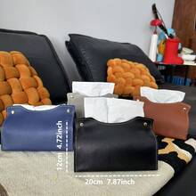 四色皮革纸巾盒，2个/套，大号纽扣设计，适用于各种尺寸的纸巾，适用于客厅、卧室、浴室 - 彩色 - 查看 4