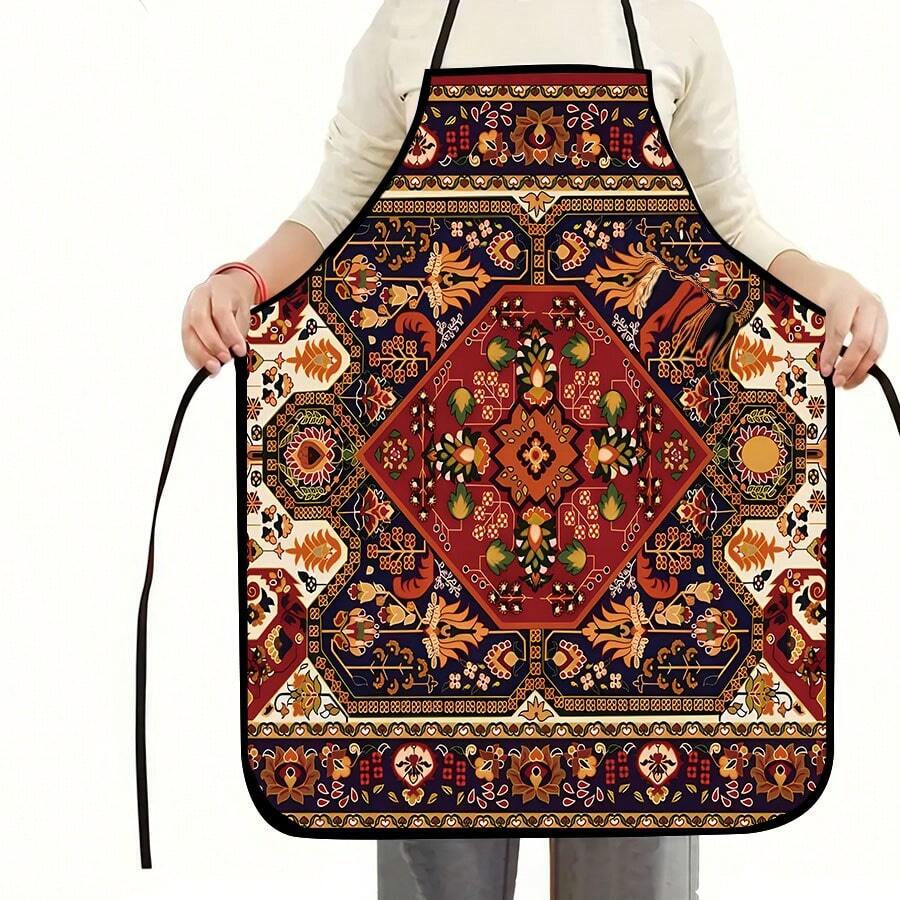 男女通用涤纶围裙 - 1 件 - 灵感设计 - 150g/M² 编织面料，带条纹复古图案，适合烹饪、烧烤、服务员、厨师