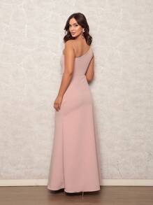 Women's Long Dress With Slit For Parties Weddings Graduations Dinners - Rusty Rose - View 2