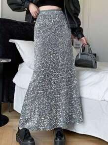 Elegant Sequin Velvet Skirt - Gris - Ver 2