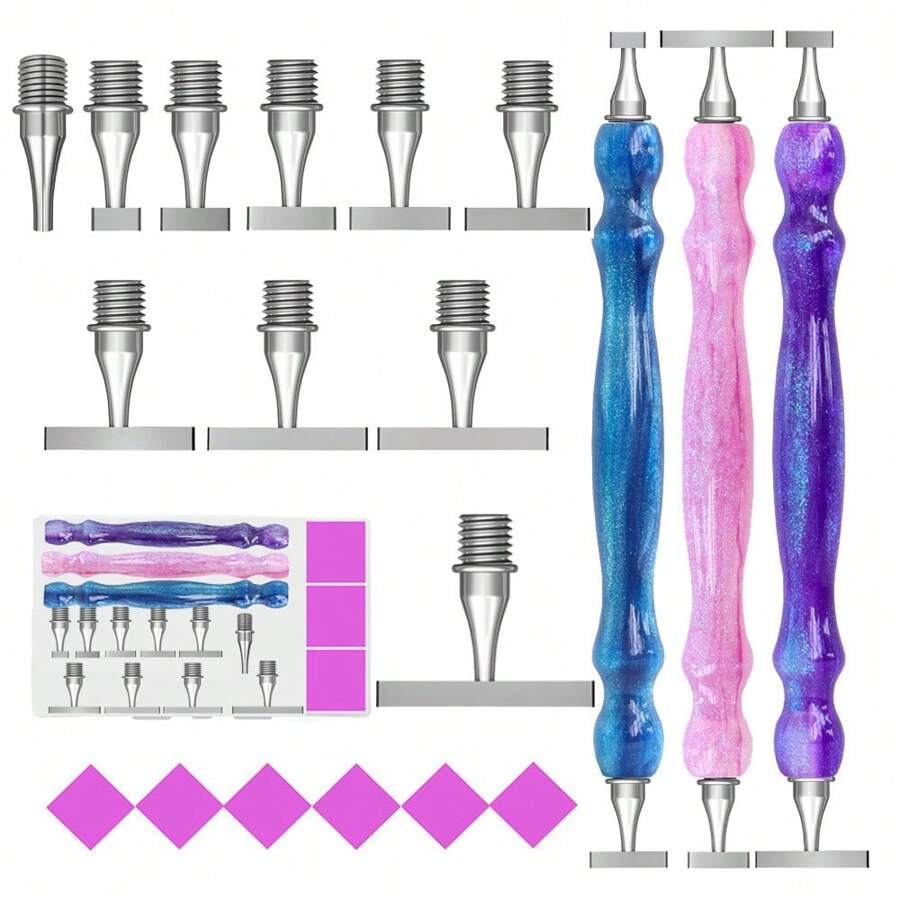 9pcs Premium Thin Stainless Steel Diamond Painting Pen Tips, Suitable For Diamond Painting Art Tool Accessories - Multicolor - View 1