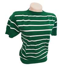 Striped Modal Blouse Short Sleeve Old Money Style Women's Fashion Spring Summer - 綠色與白色 - 查看 2