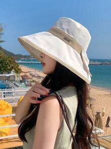 1 Pc Women's New Bucket Hat, Casual Wide Brim Sun Hat Summer UV Protection Riding Face Covering Sun Visor, Suitable For Outdoor Travel Beach Daily Wear - MZ2585 - View 3