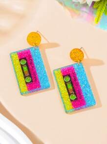 1 Paar retroglänzende Acryl-Tape Design bunte Pailletten Dekor Ohrringe Hänger Party Nacht Schmuck