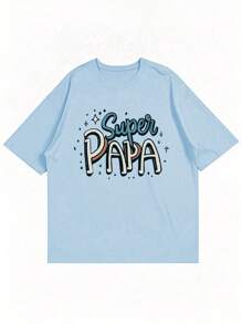 Men's Casual Letter Print Crew Neck Short Sleeve T-Shirt, Summer - Baby Blue - View 4
