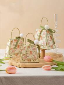 3 件装，豪华手绘花卉主题婚礼糖果盒，配有精致别针和毛绒球，婚礼礼物，生日派对周年纪念礼盒，圣诞巧克力饼干包装盒 - 彩色 - 查看 3