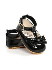 女婴玛丽珍平底鞋，防滑橡胶鞋底，适合搭配婴幼儿公主婚纱，优雅款式 - 黑色 - 查看 7