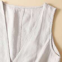 Women's Solid Color Tank Tops Linen Button-Down Sleeveless V-Neck Summer Casual Vest - White - View 6