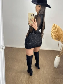 Bory Tulle Set And Short Sequin Skirt - Negro - Ver 2