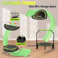 ZCMHAXJ Foldable Mini Trampoline, 40" Rebounder Trampoline For Adults , 450lbs Capacity With U-Shaped Adjustable Bar, Indoor Fitness Workout Exercise Equipment - Black+Green - 查看 5