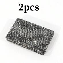 1/2 szt. Czarny szklany diamentowy uchwyt na karty kredytowe, metalowy antymagnetyczny portfel na karty, przegródki na karty/wizytówki, etui na prawo jazdy, etui na karty bankowe, ceramiczne i szklane dekoracje diamentowe, odpowiednie do biura, szkoły, domu