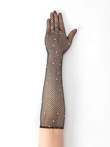 1 Pair Long Five-Finger Rhinestoned Bohemian Party Nylon (Polyamide) Hollow Sheer Wedding Socks, All-Season - Long Five Fingers Hot Diamond - View 13