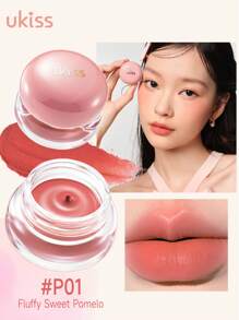 ukiss Crema para labios y mejillas tipo pudín, barro para mejillas y labios, rubor cremoso para mejillas, textura de crema tipo pudín glutinoso, pintalabios mate aterciopelado y suave, de alto pigmento, de larga duración, ligero, labial líquido, suave, de larga duración, maquillaje diario - #P01 Pomelo dulce y esponjoso - Ver 2