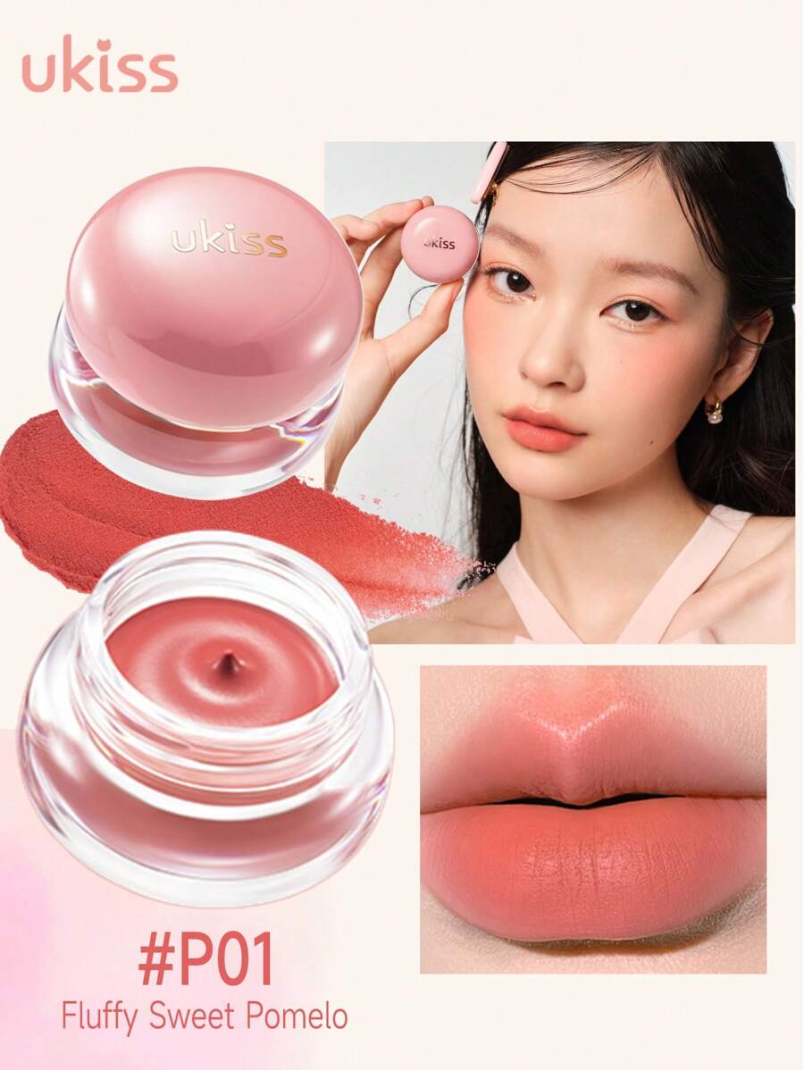 ukiss Crema para labios y mejillas tipo pudín, barro para mejillas y labios, rubor cremoso para mejillas, textura de crema tipo pudín glutinoso, pintalabios mate aterciopelado y suave, de alto pigmento, de larga duración, ligero, labial líquido, suave, de larga duración, maquillaje diario