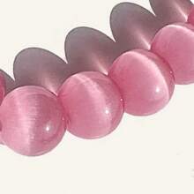 1pc Pink Agate & Rose Quartz Heart Stone Pendant Necklace, Chic Cateye Beaded Necklace Sets For Women - Pink Cat's Eye + Pink Gold Heart - View 3