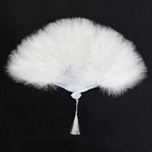 1 pièce Éventail en plumes de mariée avec lettres de perles, éventail en plumes épaissi pour la danse, accessoire photo, éventail publicitaire, fournitures scolaires, rentrée scolaire