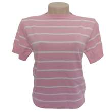 Striped Modal Blouse Short Sleeve Old Money Style Women's Fashion Spring Summer - 淺粉紅色與白色 - 查看 4