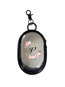 Portable Mini Transparent Zipper Storage Bag,Pink Flower Wreath Letters A-Z,Couple Bag Pendant,Compact Multifunctional Organizer, Headphone And Charger Case With Keychain, Transparent Travel Accessories, Black Colors, Exquisite And Compact, Suitable For Storing Small Items, Data Cable Storage Bag, Bracelet Bag, Makeup Bag(Zipper Style And Color Are Random,Random Style And Size Of Circular Rings)