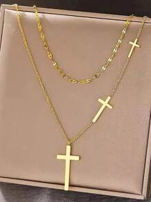 1pc Smooth Cross Bead Double Layer Necklace 925 Sterling Silver Minimalist Design Versatile For Everyday Wear Perfect Gift For Birthdays And Special Occasions