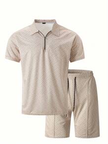 Men Polo Co-Ords - Beige - View 3