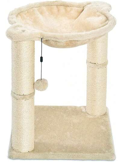 Basics Cat Tower With Hammock And Scratching Post, Suitable For Indoor Cats, 15.8 X 15.8 X 19.7 Inches, Beige