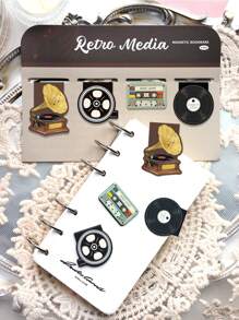 4 件复古媒体主题磁性书签、图书借阅卡、书签、阅读备忘卡、DIY 留言卡、学生用书页标记、学校用品、返校 - 彩色 - 查看 6