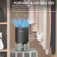 Efficient 25oz Ultra-Quiet Dehumidifier With Auto-Off - Energy Saving, Compact Design For Home, Bedroom, Bathroom, Closet & Office