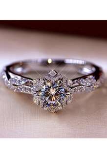 1 pieza Anillo de compromiso de boda de lujo para mujer con diseño de flor de copo de nieve y rhinestones