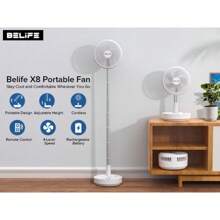 Belife X8 Portable Fan, Cordless Oscillating Fan With Remote, Foldable Telescopic Adjustable Height Fan, USB Rechargeable 7200mAh Battery Operated Camping Fan For Travel Outdoor Home Bedroom Sleeping - 白色 - 查看 5