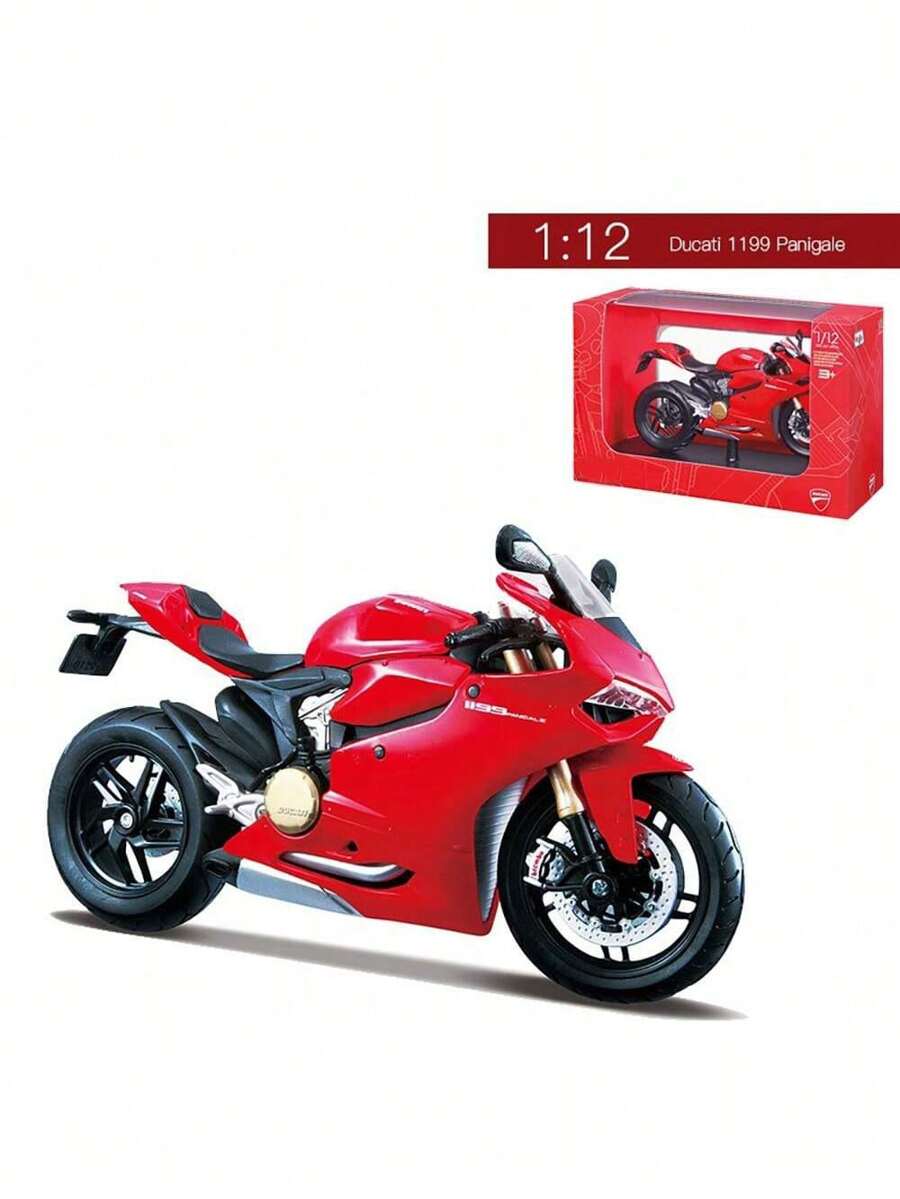 Burago 1:12 DUCATI 1199 PANIGALE Motorcycle Model With Base Motorcycle Racing Collection Desktop Ornaments New Year Birthday Christmas Gift For Kids