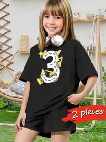 Boy's Girl's 3rd Birthday Construction Theme T-Shirts - Excavator Truck Digger Party Tees - Premium Cotton Short Sleeve Tops - Toddler Kids Outfit Gift - Black - View 1
