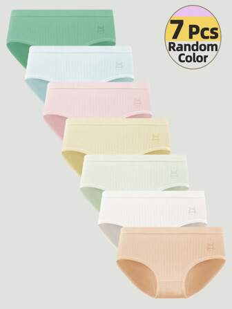 7条装颜色随机可爱糖果色少女内裤女童卡通猫咪图案内裤