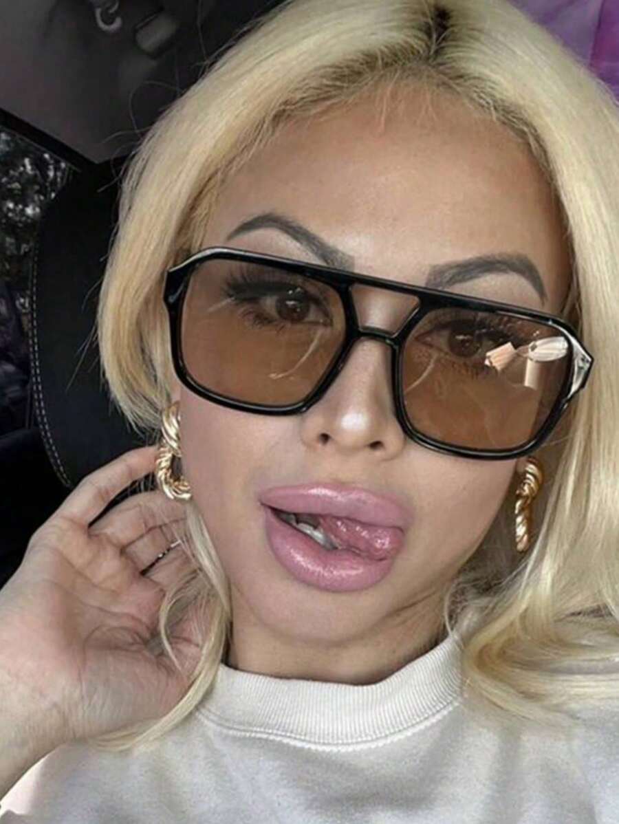 个性化辣妹风格甜美复古单片塑料飞行员全框时尚眼镜，适合女性街拍、音乐节、度假装扮、沙滩配饰 - 彩色 - 查看 1