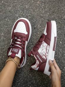 Pantofi de damă casual, cu imprimeu bloc de culoare, cu șireturi, pantofi de plimbare confortabili de zi cu zi, la modă, pentru cupluri, campus