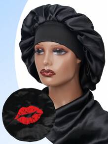 1PC Women's Print Satin Hair Bonnet Wide Brim Hat Sleep Night Caps For Wig And Hair Protection - Black - View 26