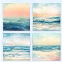 24pcs/Set Retro Beach Wave Theme Scrapbooking Paper, A5 Size, Beach Texture Background, Suitable For DIY Journal, Planner, Craft Paper, Junk Art, Cards, Photo Album, Handwork, Office Supplies, Diary Accessories