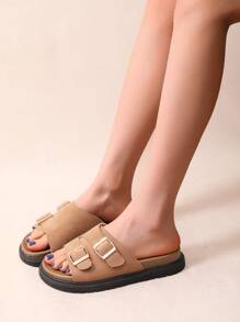 2025 New Fastener Super Soft Casual Thick Sole Beach Slippers For Women Outdoor Wear - Khaki - View 6