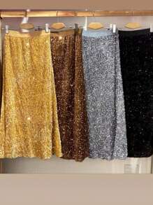 Elegant Sequin Velvet Skirt - Gris - Ver 3